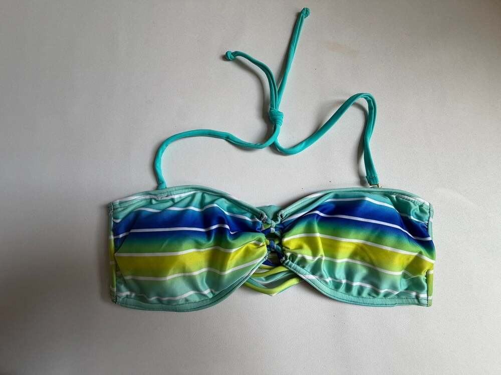 dELiAs Blue Green Yellow Ombre Stripe Bandeau Halter Bikini Swim Top XL